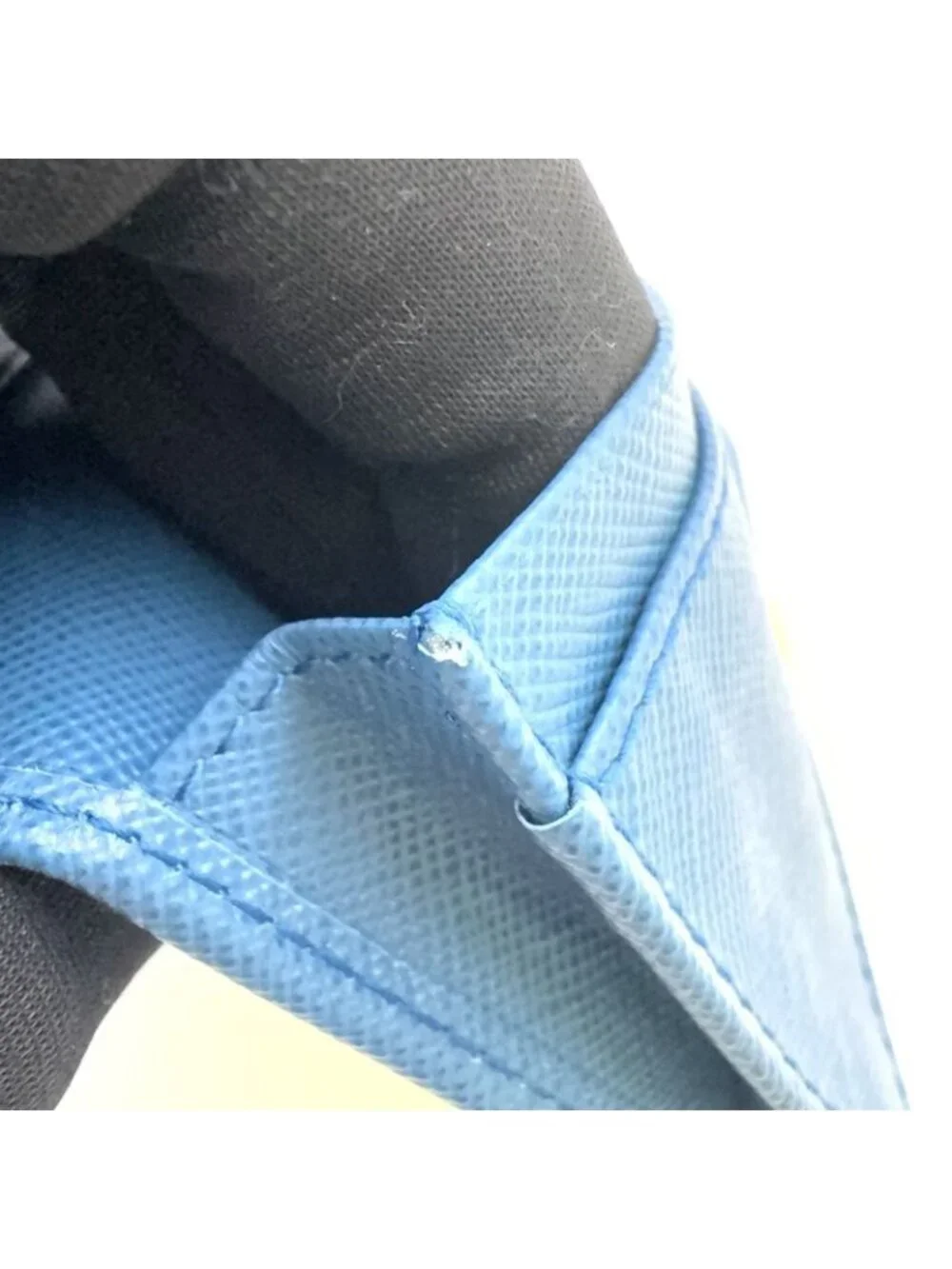 Prada Saffiano Metal Logo Leather Blue Card Case Gold - Picture 13 of 13